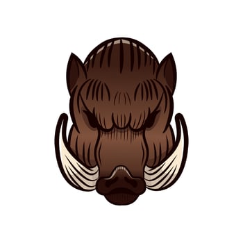 Brown angry wild boar head isolated on white background. vector
