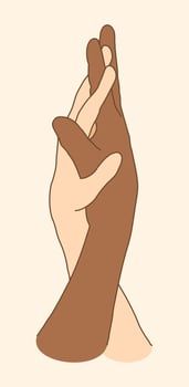 Two adult hands holding each other together to express love and care vector