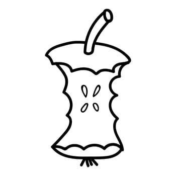 Cartoon doodle linear apple stub isolated on white background. vector