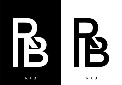 Black and white color of RB initial letter vector