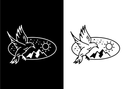 Black and white color of flying bird line art vector