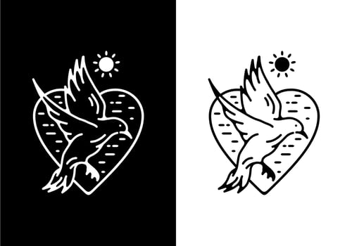 Black and white color of flying bird line art vector