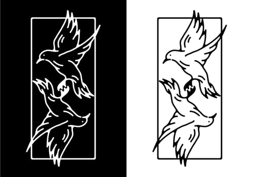 Black and white color of flying bird line art vector