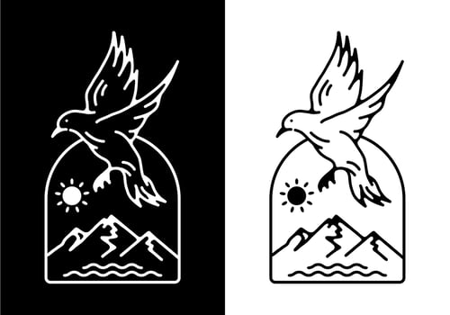 Black and white color of flying bird line art vector