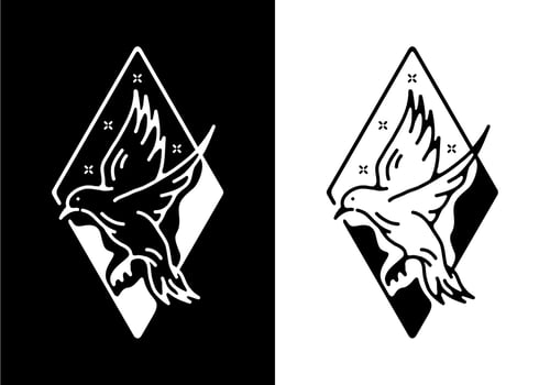 Black and white color of flying bird line art vector