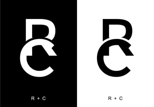 Black and white color of RC initial letter vector