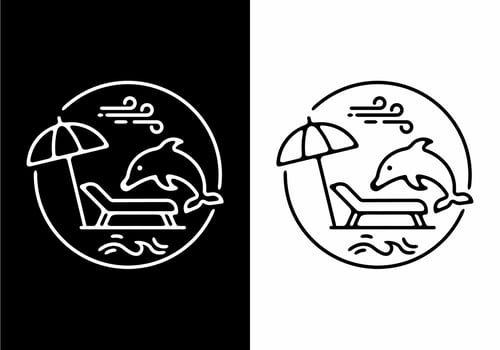 Black and white dolphin beach line art vector