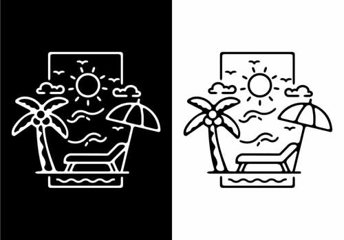 Black and white line art illustration of beach in stand rectangle shape vector