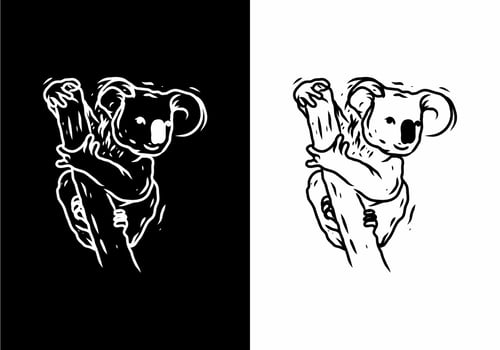 Black and white illustration drawing of koala vector