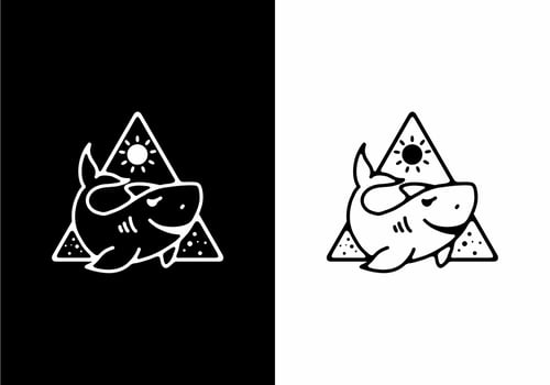 Black and white line art illustration of shark vector