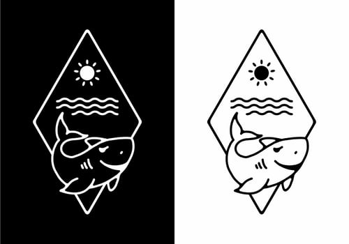 Black and white line art illustration of shark vector
