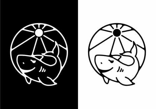 Black and white line art illustration of shark vector