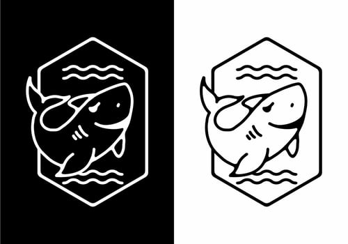 Black and white line art illustration of shark vector