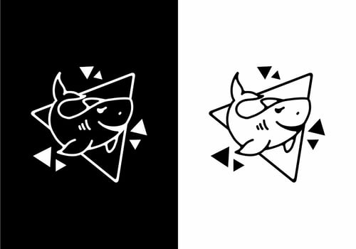 Black and white line art illustration of shark vector