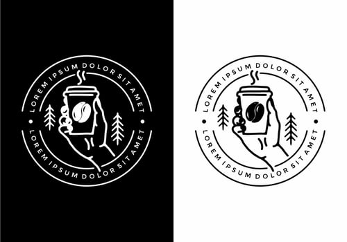 Black and white line art illustration of hand holding a coffee vector