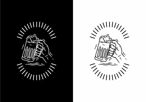 Black and white of hand holding beer badge vector