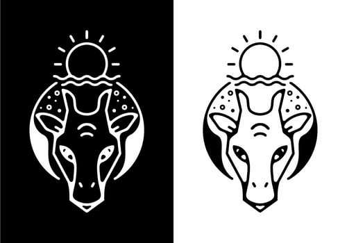 Black and white line art of giraffe head vector