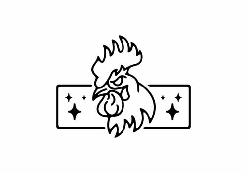 Black and white rooster head line art illustration tattoo vector
