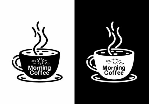 Black and white morning coffee line art illustration vector