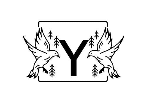 Black color of bird line art with Y initial letter vector