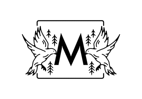 Black color of bird line art with M initial letter vector