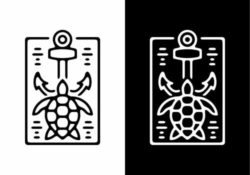 Black and white turtle anchor line illustration vector