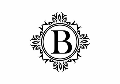 Black initial B letter in classic frame vector
