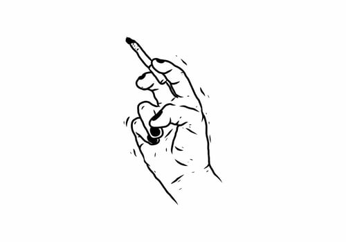 Black illustration drawing of hand holding cigarette vector