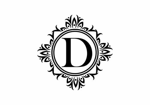Black initial D letter in classic frame vector