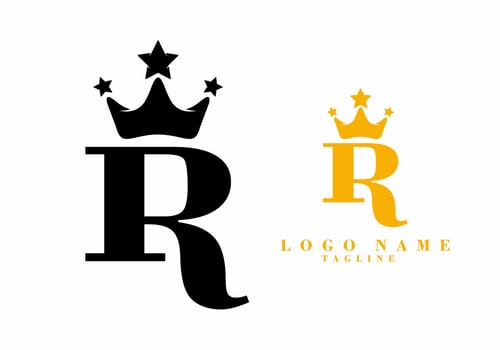 Black gold of R initial letter with crown logo vector