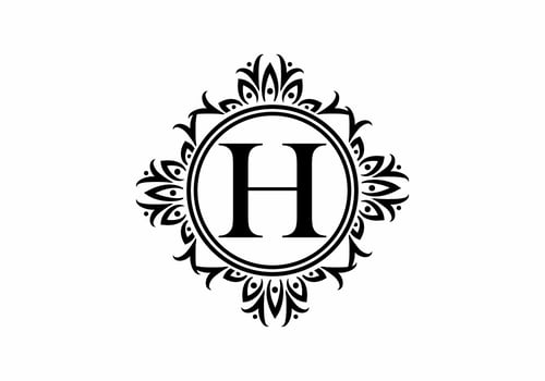 Black initial H letter in classic frame vector