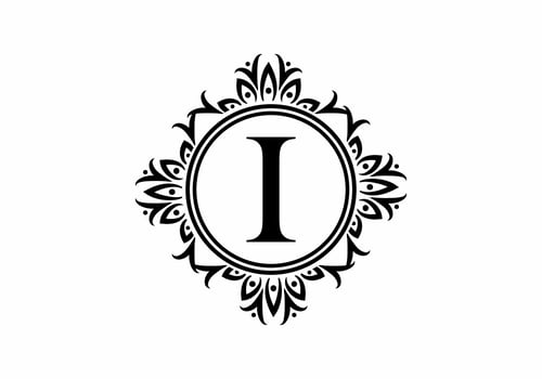Black initial I letter in classic frame vector