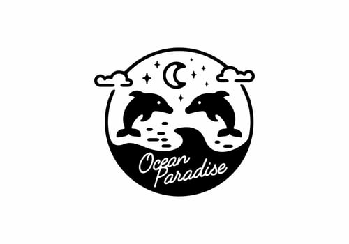 Black line art badge illustration of ocean life vector