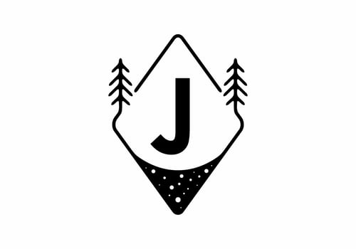 Black line art badge with pine trees and J letter vector