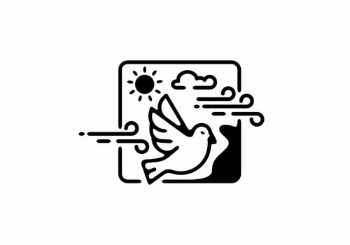 Black line art illustration of bird in square shape vector