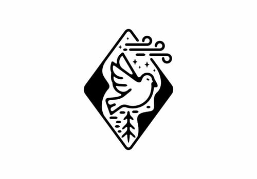 Black line art illustration of bird in diamond shape vector
