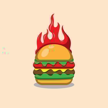 hot fire flame burger illustration. spicy food burger template vector emblem. burger on fire  3d design.