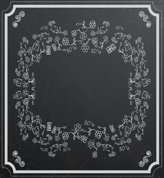 Flower frame on black chalkboard. vector
