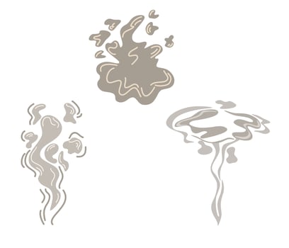 Smoke set. Steam clouds, puff, fog, fog, water vapor or dust explosion. Clipart element for games, printing, advertising, menus and web design Vector illustration cartoon style.