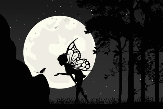 cute fairy and moon silhouette vector