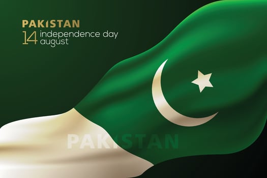 Greeting Pakistan Independence day 14 August background vector design with arabic calligraphy, flag and floral pattern. for card, banner, wallpaper, brosur, cover and decoration