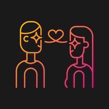 Love at first sight gradient vector icon for dark theme. Instantly falling in love. Two people infatuated by each other. Thin line color symbol. Modern style pictogram. Vector isolated outline drawing