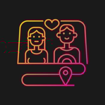 Couple wandering together gradient vector icon for dark theme. Relationship goals. Family holiday vacation. Thin line color symbol. Modern style pictogram. Vector isolated outline drawing