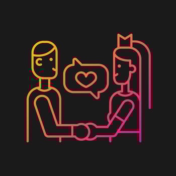 Wedding vows gradient vector icon for dark theme. Couple promising love to each other. Bride and groom. Thin line color symbol. Modern style pictogram. Vector isolated outline drawing