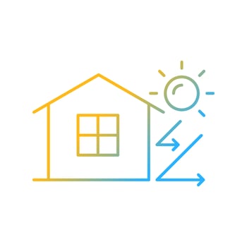 Heat insulation gradient linear vector icon. House isolation from heat. Thermal insulation. Energy-efficient home. Thin line color symbol. Modern style pictogram. Vector isolated outline drawing