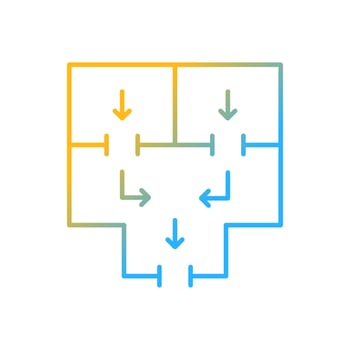 Means to vacate building gradient linear vector icon. Planning apartment building escape. Emergency situation. Thin line color symbol. Modern style pictogram. Vector isolated outline drawing