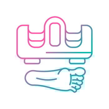 Foot massager gradient linear vector icon. Electric device for feet stimulation. Foot massage machine. Body care. Thin line color symbol. Modern style pictogram. Vector isolated outline drawing