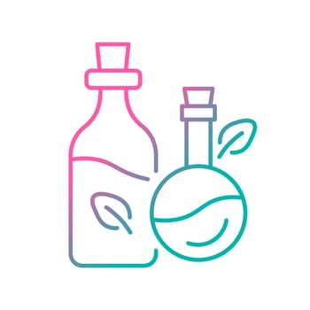 Massage oil gradient linear vector icon. Aromatherapy. Natural and organic herbal oil for massaging. Skincare therapy. Thin line color symbol. Modern style pictogram. Vector isolated outline drawing