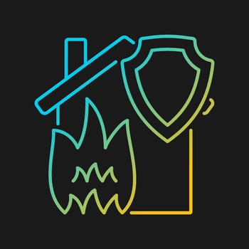 Fire home insurance gradient vector icon for dark theme. Protecting house. Financial safety at fire accident. Thin line color symbol. Modern style pictogram. Vector isolated outline drawing