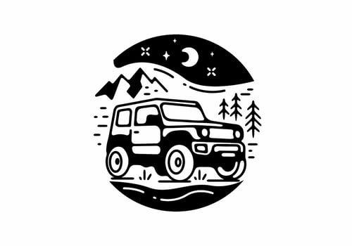 Black line art illustration of night off road vector